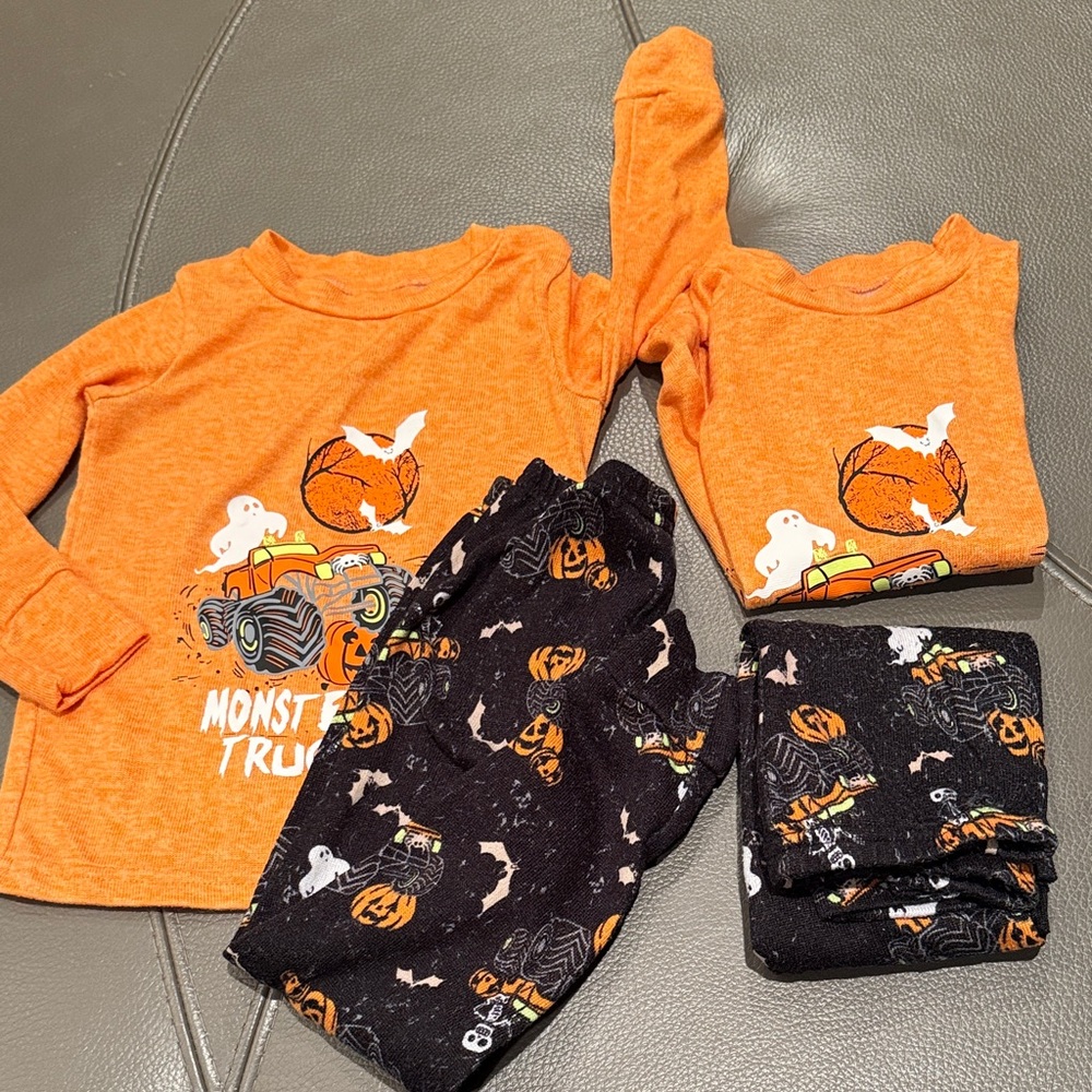 3T Orange Monster Truck Halloween Pajama Set